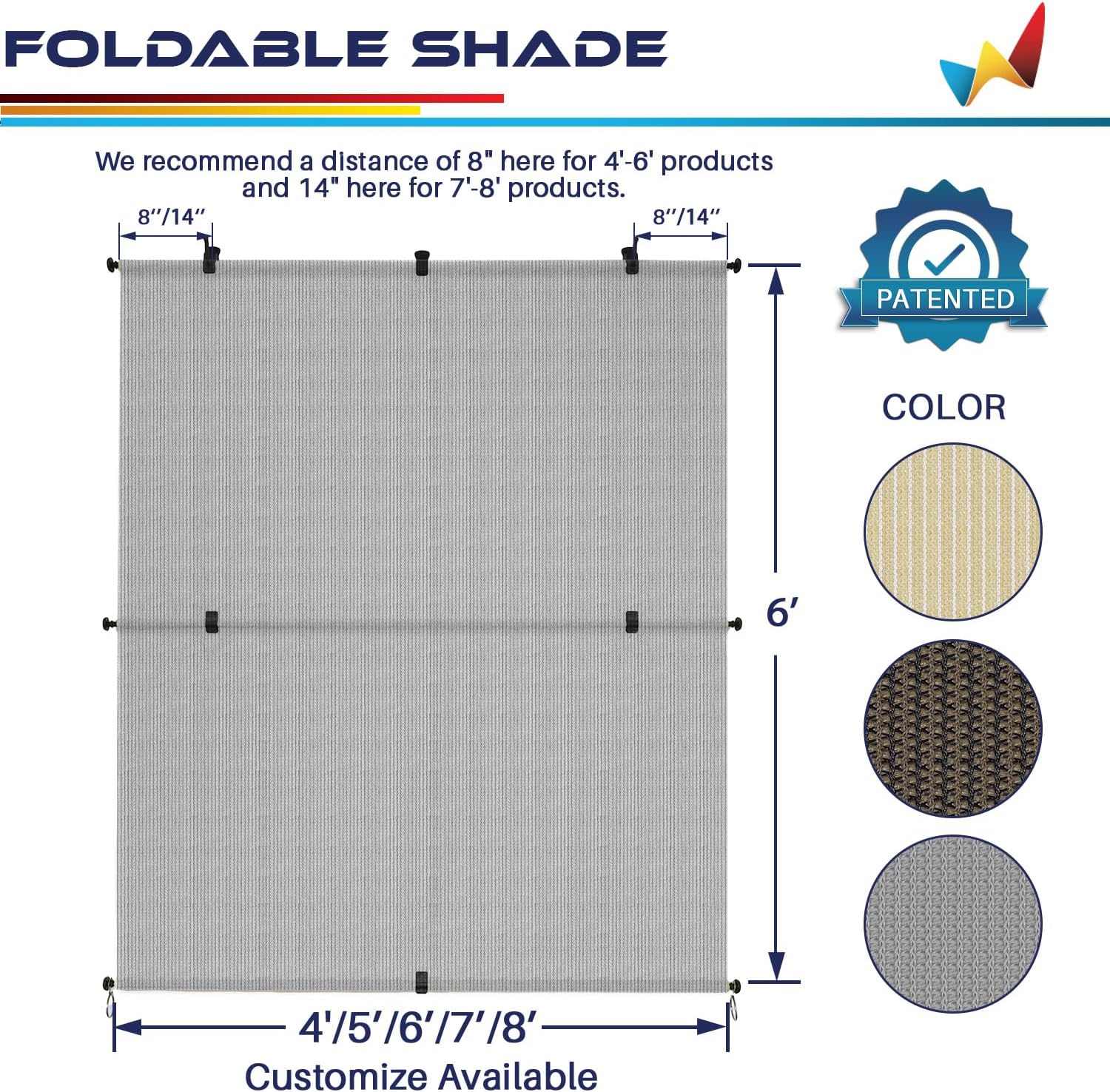 Windscreen4less 8'W x 10.5'H Outdoor Roll Up Foldable Shade Fabric UV Blockage Roller Shade for Deck Pergola Yard Gazebo Patio (Gray)