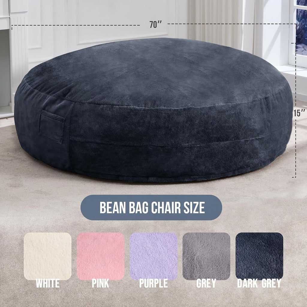 Hobestluk 6ft Bean Bag Chairs for Adults Large Beanbag Chair with Plush Faux Fur Cover Big Bean Bag Chair for Living Room Bedroom Dorm Office - Dark Grey (70' x 70' x 15')