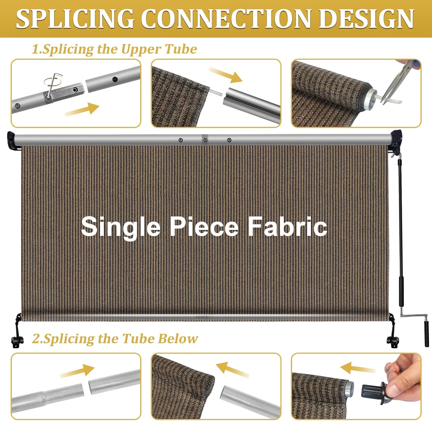 Shade&Beyond Patio Shades Roll up Outdoor Roller Shade Blinds 10' W x 8' H, Cordless with 90% UV Protection, Exterior Sunshade Cloth Roll for Pergola Porch Gazebo Balcony, HDPE Fabric, Mocha