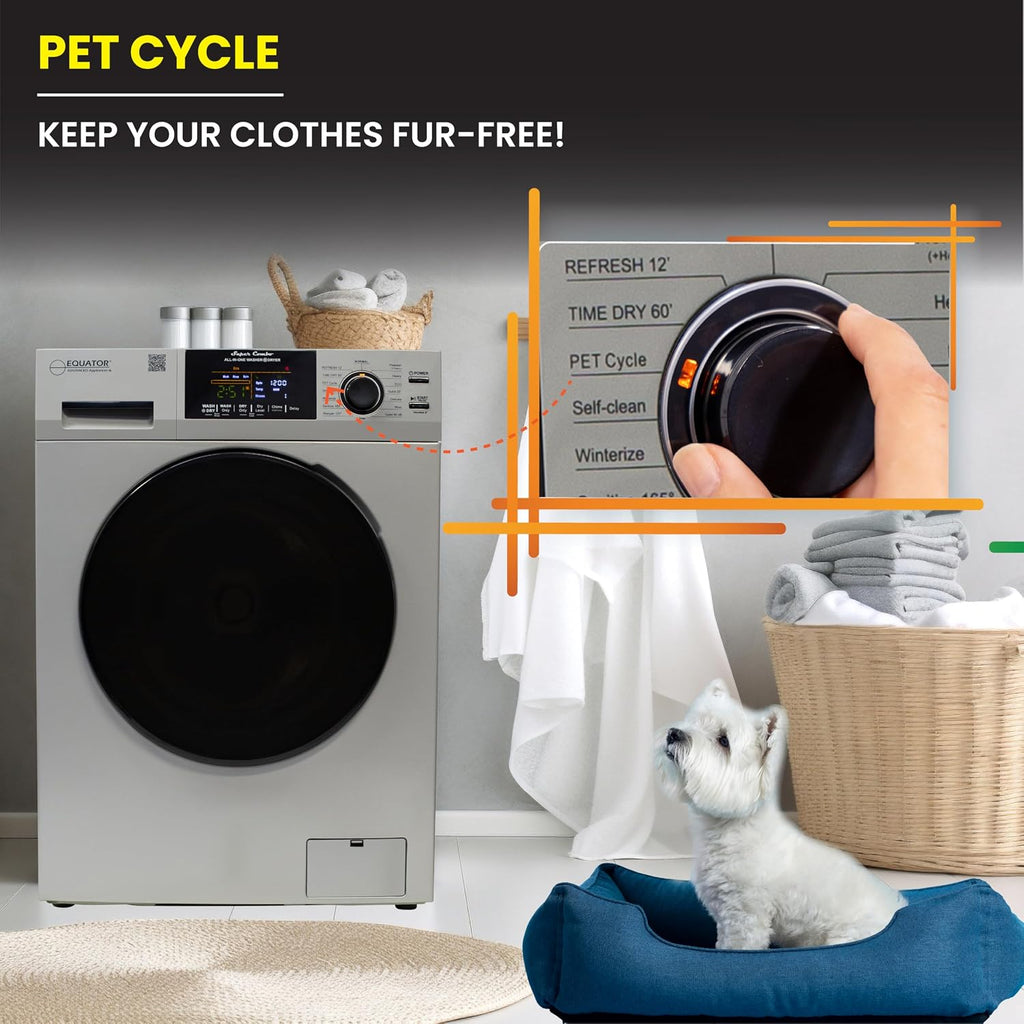 Equator All-in-One Washer Dryer VENTED-DRY 30% FASTER than Condense 15lb 110V in Silver