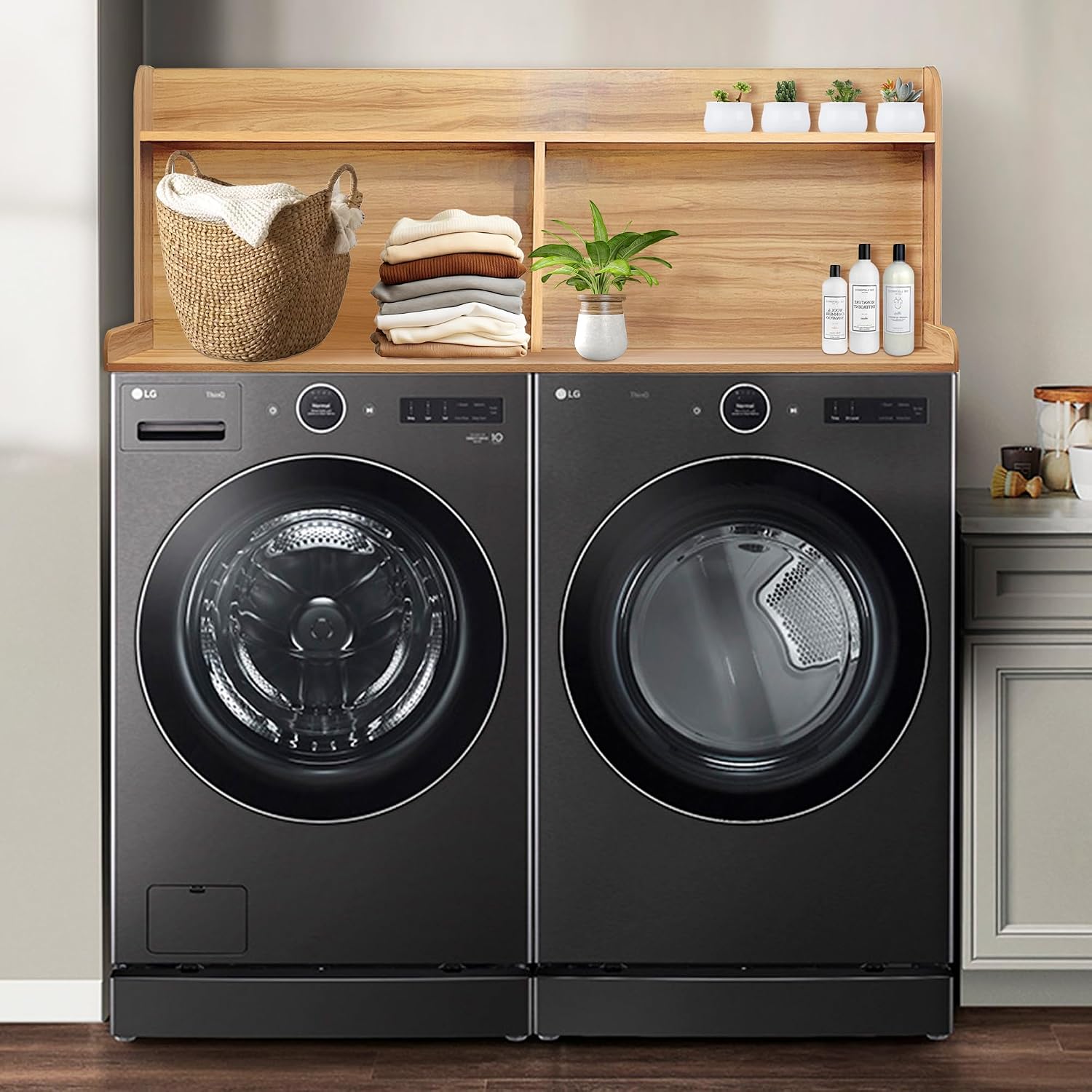 Royxen Laundry Countertop with 20' Shelf Universal Fit, Washer and Dryer Countertop with Storage Space, Oak