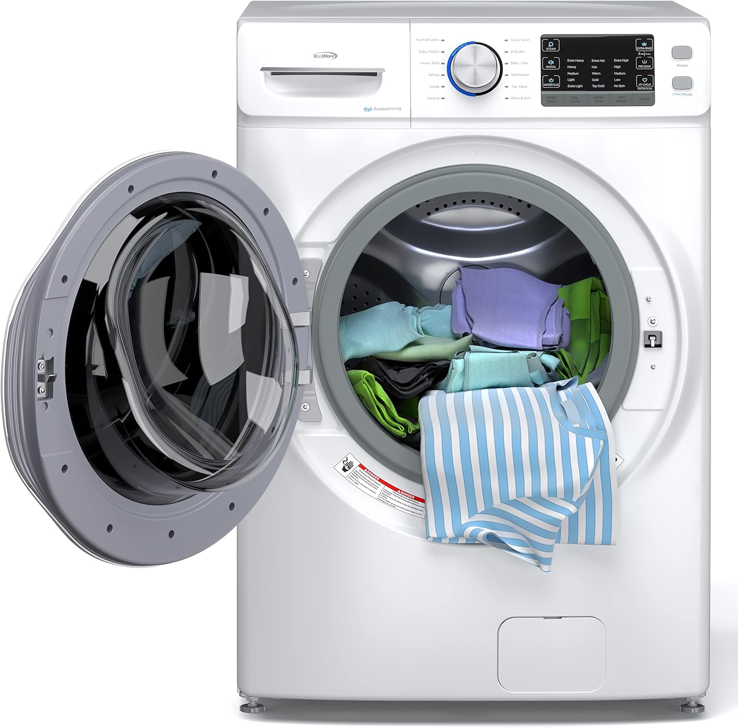 KoolMore 27' Front Load X-Large 4.5 Cu. Ft. Washing Machine with Quiet Inverter Motor, Steam and Water Plus Functions, 20-Minute Quick Wash, and 12 Washing Cycles [White] [120V] (FLW-5CWH)