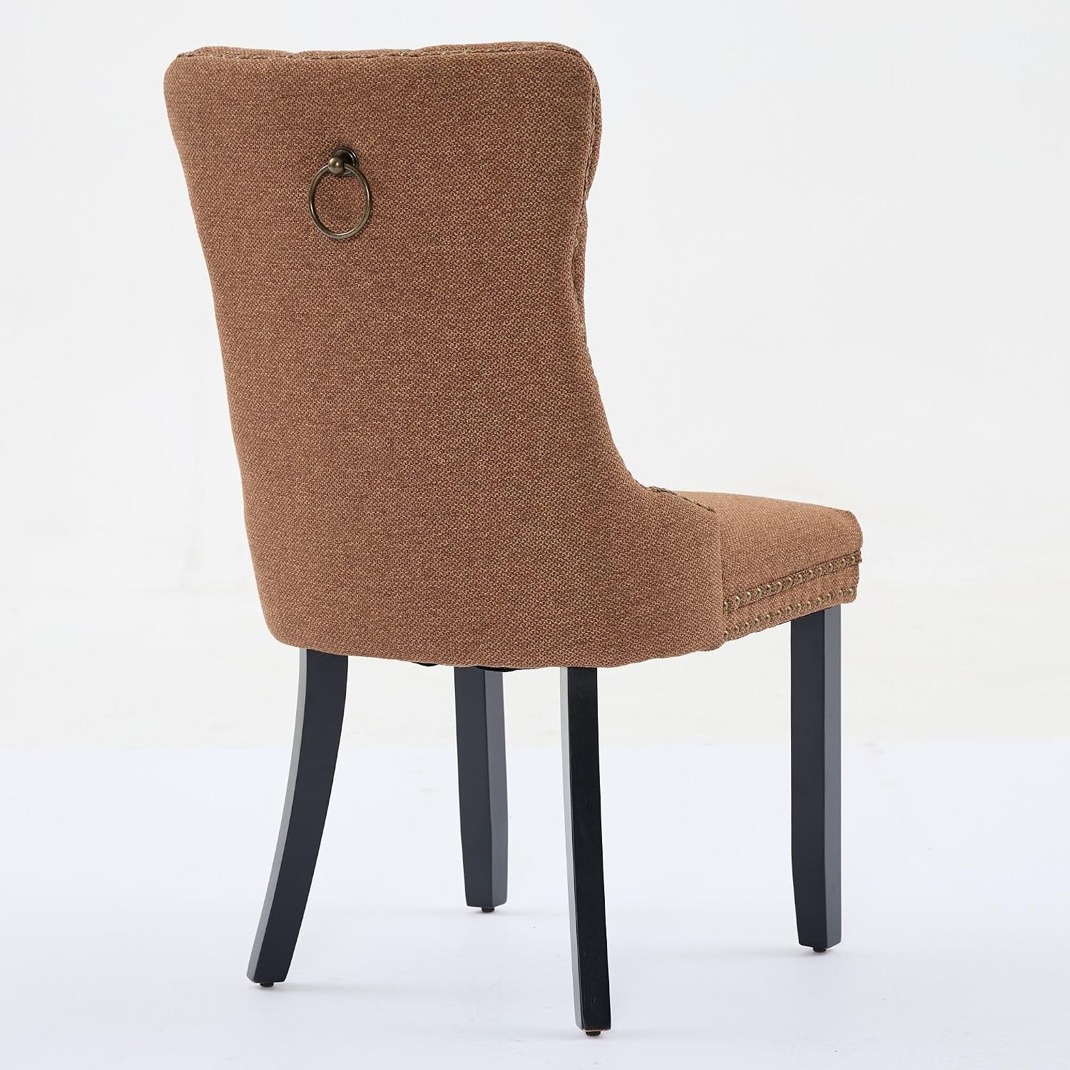 Ball & Cast Contemporary Upholstered Dining Chairs Set of 2, Flax Button Tufted Kitchen Side-Chairs with Hang Ring & Nailhead Trims & Wood Legs, 2-Piece Backrest Traditional Chair, Black+Coffee