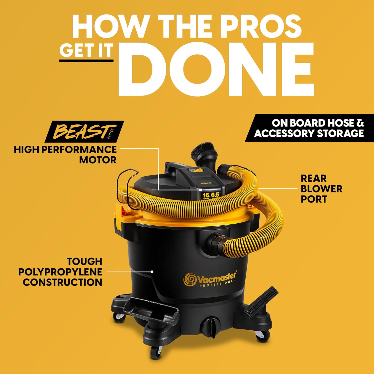 Vacmaster Professional Beast Series 16-Gallon 6.5 Peak HP Wet/Dry Vacuum- VJH1612PF 0203