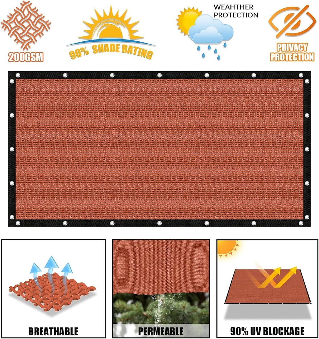 Amagenix 90% Pergola Shade Cover 12' X 20' Rust Red Sun Shade Cloth with Grommets GN07 for Outdoor Garden Patio Porch, Commercial Grade 200 GSM - Cable Zip Ties Included (We Customized)