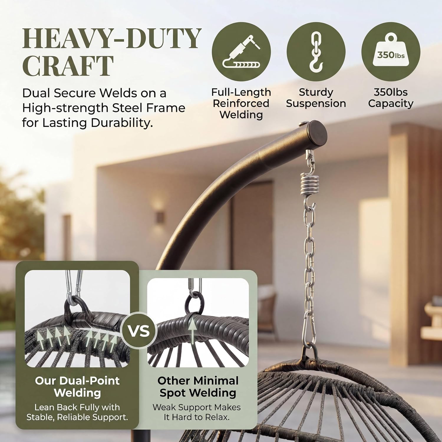 RADIATA Heavy Duty Egg Chair Swing with Stand, 350Lbs Rattan Hanging Chairs with Base and Cozy Cushion, Single Eggshell Hammock Seat for Outside Patio Porch Backyard Balcony Apartment, Dark Grey
