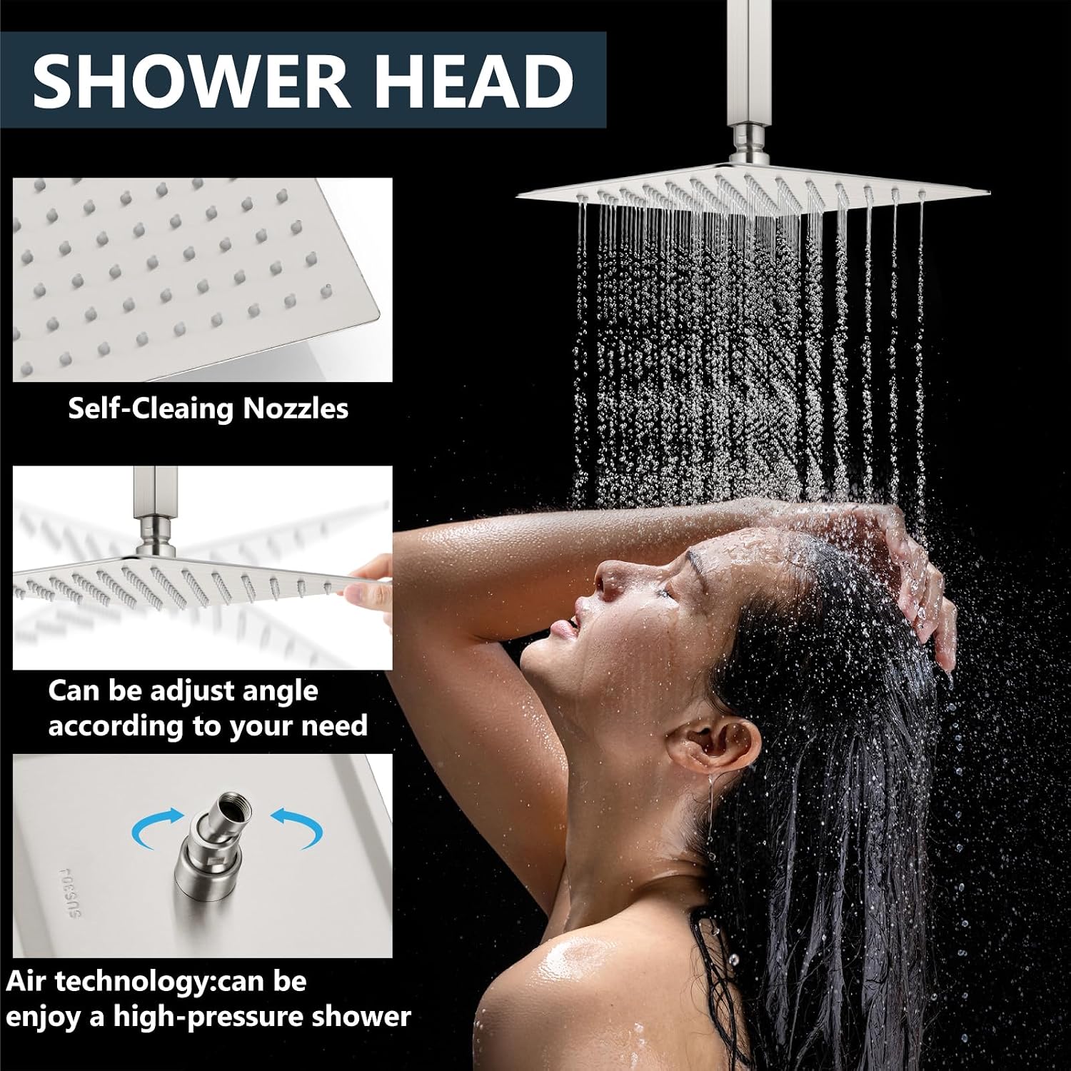 Aolemi Ceiling Mount Shower System Rain Shower Head with Handheld Spray High Pressure Shower Faucet Set Rough-in Valve Shower Trim Kit Included Bathroom Brushed Nickel 8 Inch Ceiling Shower Head