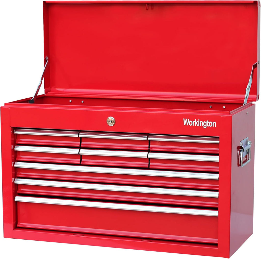 Workington Portable Metal tool chest with 9 drawers, 24' Cabinet with Ball Bearing Drawer Slides, Steel Tool Storage Box Organizer 4006 Red