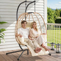 ONBRILL Double Egg Chair with Adjustable Footrest & Stand, Rattan Hammock Swing Loveseat with Cushions & Headrests, 650LBS Capacity Hanging Chairs for Outdoor & Indoor Patio, Deck, Bedroom (YE-BE)