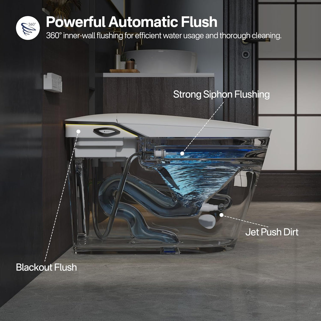 Eridanus Smart Toilet with Bidet Built in, Bidet Toilet with Auto Open/Close Lid, Cleaning Foam Dispenser, Warm Water Sprayer & Air Dryer, Foot Sensor Flush, Elongated Heated Seat, ADA Height