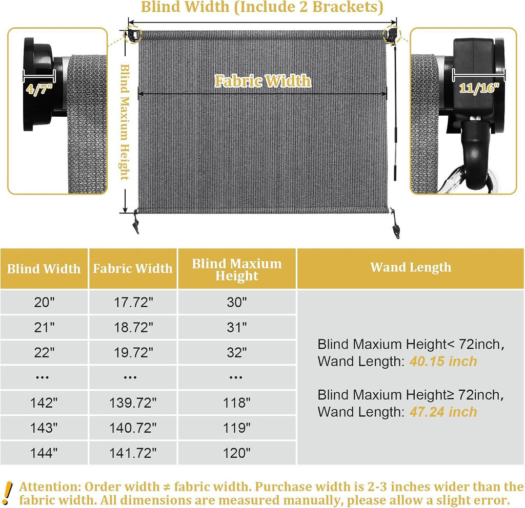 Shade&Beyond Outdoor Roller Shades with Splicing Design, 30' W x 96' H Exterior Cordless Patio Roll Up Blinds for Porch, Gazebo, Pergola, Balcony, Grey