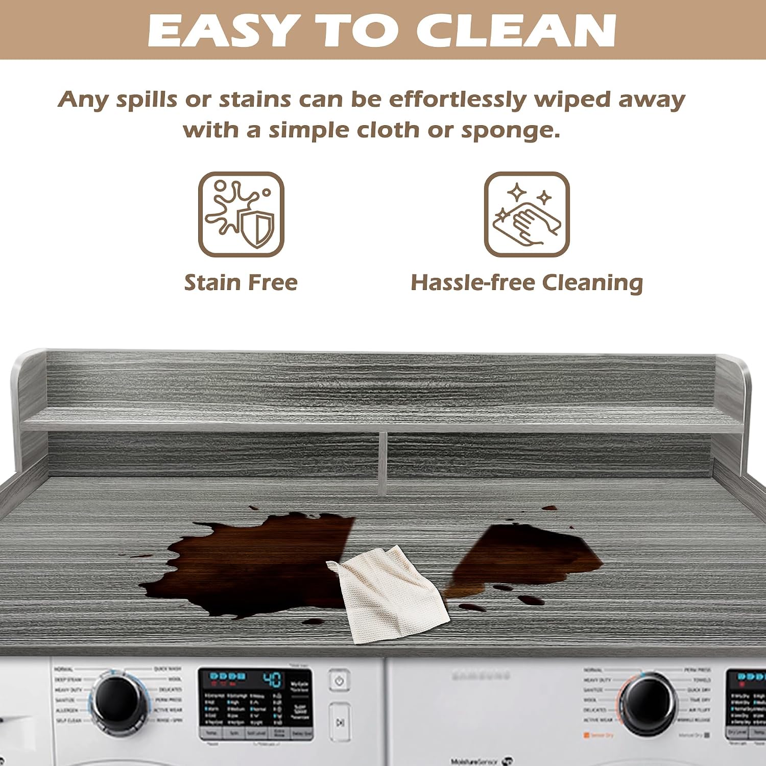 Royxen Laundry Countertop with 2-Tier Shelf Universal Fit, Washer and Dryer Countertop with Storage Space, Shelf Height 11.5 Inches, Solid Wood Core, Eucalyptus