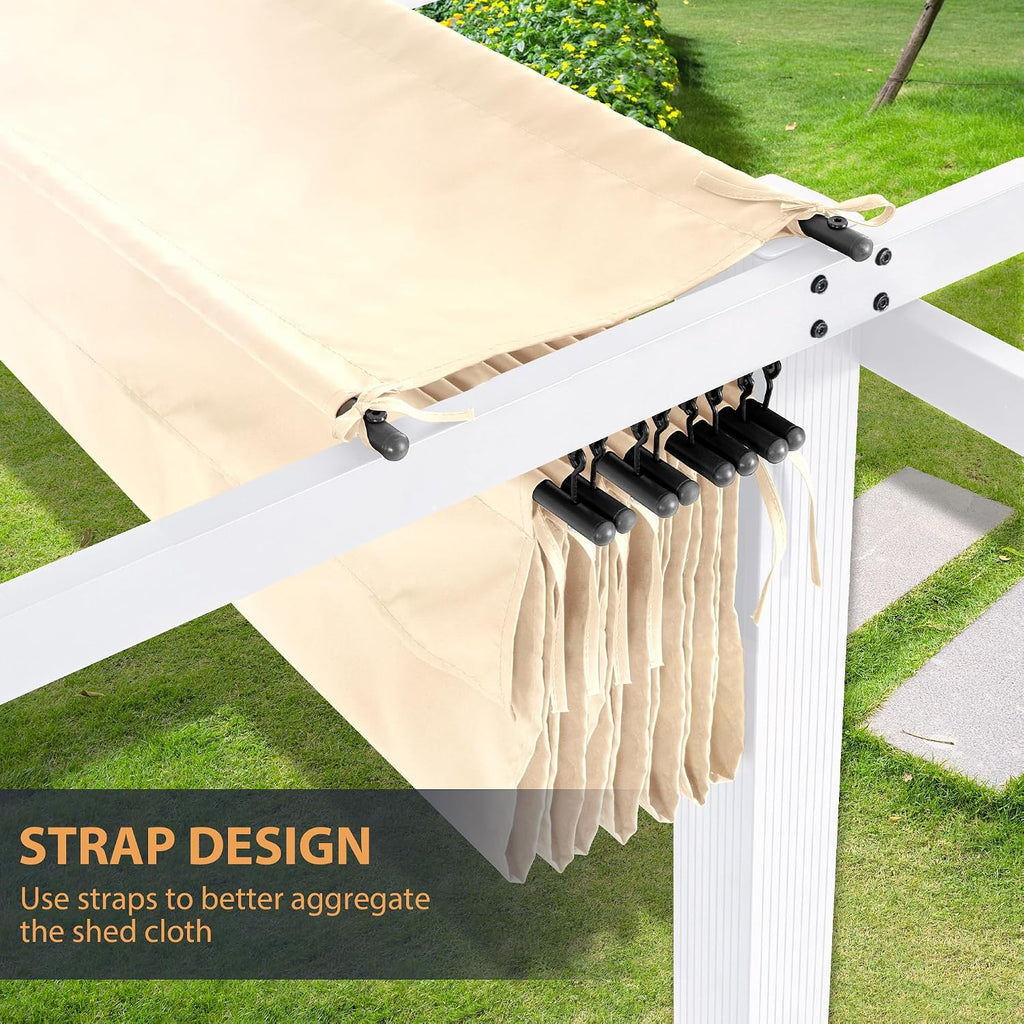 HAPPATIO 10' X 13' Pergola Retractable Canopy with White Frame for Backyards, Gardens, Patios, Outdoor Pergola with Sun Shade Canopy (Beige)