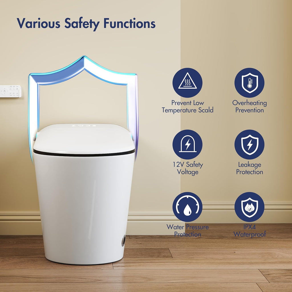 Smart Toilet with Bidet Built in, Eridanus One Piece Bidet Toilet for Bathrooms, Warm Water Wash & Dryer, Foot Sensor Flush, Elongated Heated Seat, Auto Open/Close with Digital Display, White & Black