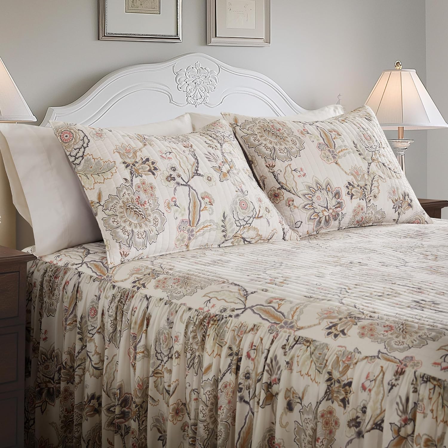 Levtex Home Ophelia Blush Reversible Twin Bedspread Set (80x106in) with 1 Pillow Sham (26x20in) - Floral Bedding - Blush, Grey - Rayon Twin Size Bedspread Set - Lightweight, Soft, Pre-Washed