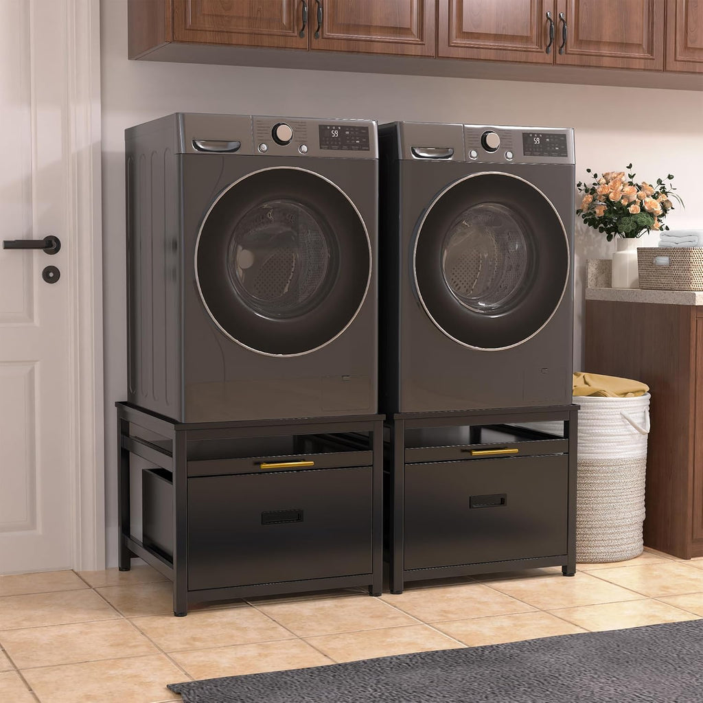GDLF Washer Dryer Pedestal, 24.1' Laundry Pedestal for Compact Washing Machine, Washer and Dryer Stand with Shelf and Base Storage