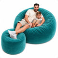 ULTIMATE SACK 5000 5-Foot Bean Bag Chair with Footstool, Teal Suede Cover – Oversized Foam Lounger, Floor Seat, Small Sofa, or Couch Bed for Living Area, Gaming Room, or Reading Lounge
