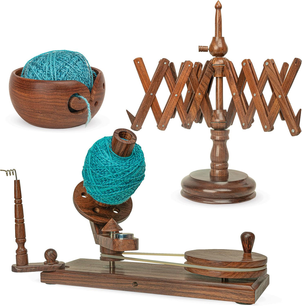 Wooden Yarn Cake Winder - Elegant Handmade Yarn Winder for Crocheting, Yarn Winder Large Capacity, Yarn Spinner for Crocheting (R-Combo-3)