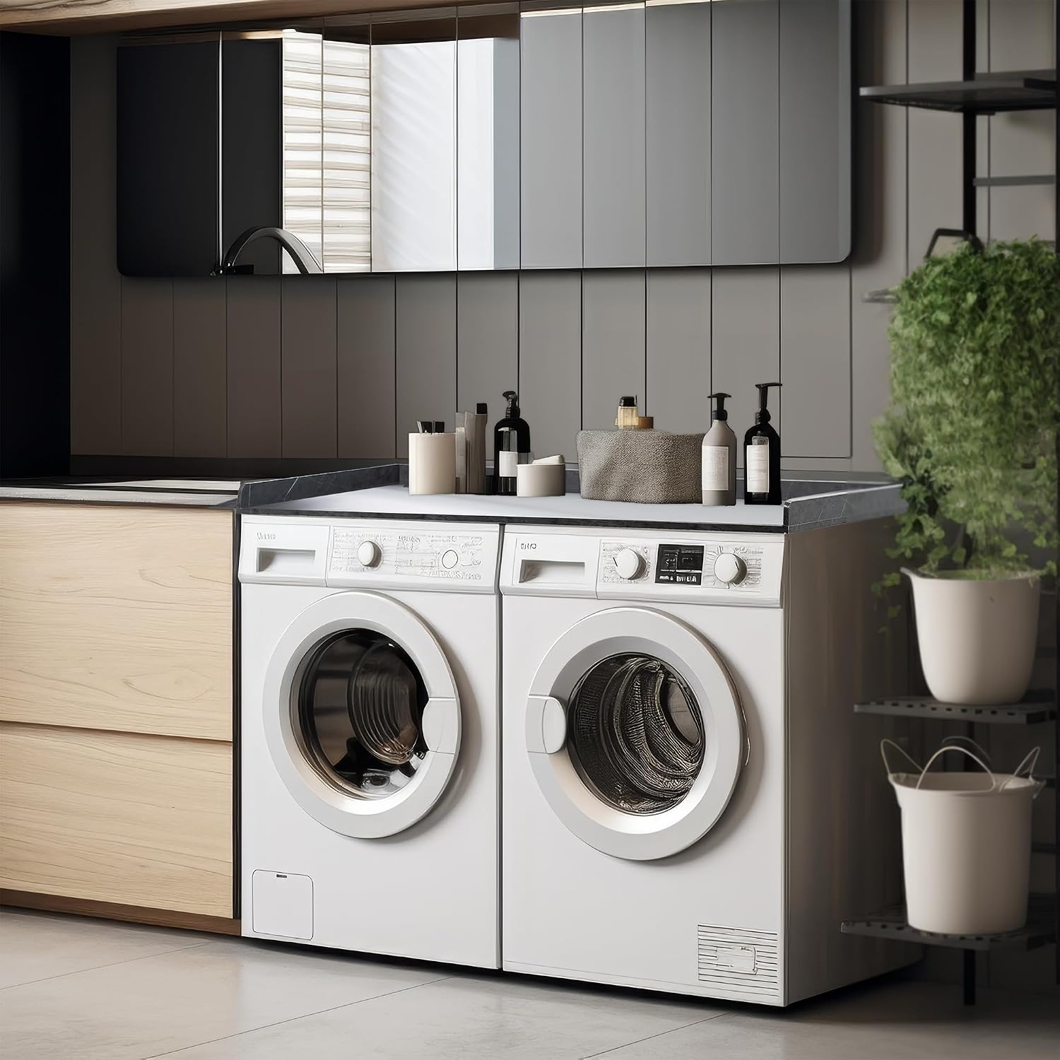Life Finds 54 inch Washer Dryer Countertop with Safety Ledge for Laundry Room Organization, Black Marble Pattern, LF-WDCT1BM