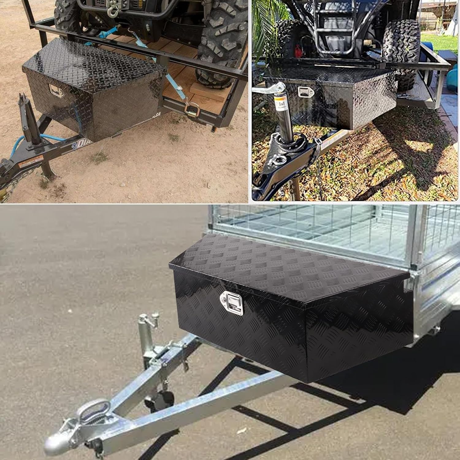 39 Inch Trailer Tongue Tool Box, Aluminum Trailer Tool Box with Lock and 2 Keys, 39' x 16.5' x 12' Heavy Duty Trailer Storage Box for Pickup Truck Bed, Black