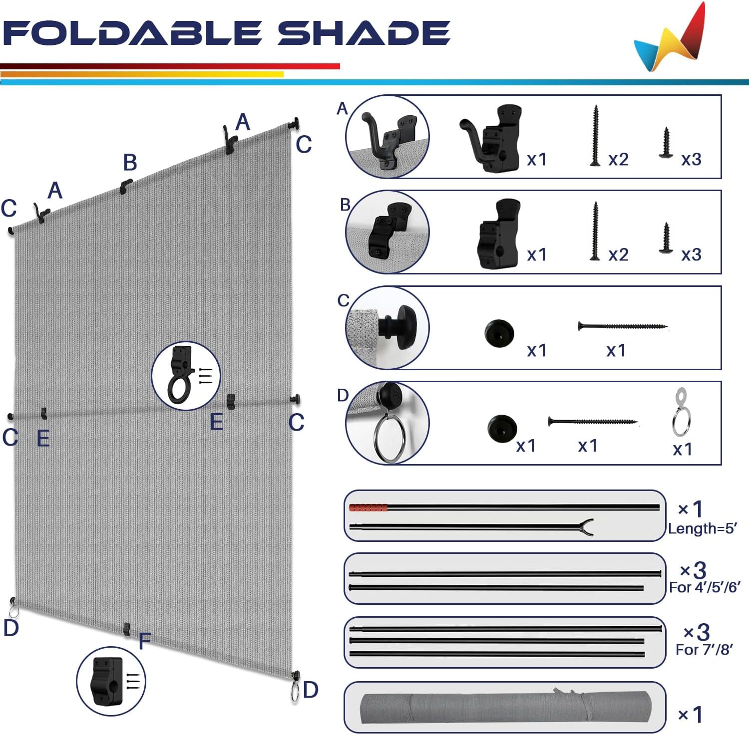 Windscreen4less 8'W x 10.5'H Outdoor Roll Up Foldable Shade Fabric UV Blockage Roller Shade for Deck Pergola Yard Gazebo Patio (Gray)