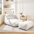 Bean Bag Chair with Ottoman, Giant Bean Bag Chairs for Adults with Memory Foam, Comfy Bean Bag Sofa for Bedroom, Lounge Beanbag of Reading and Gaming with Filler Included(White)