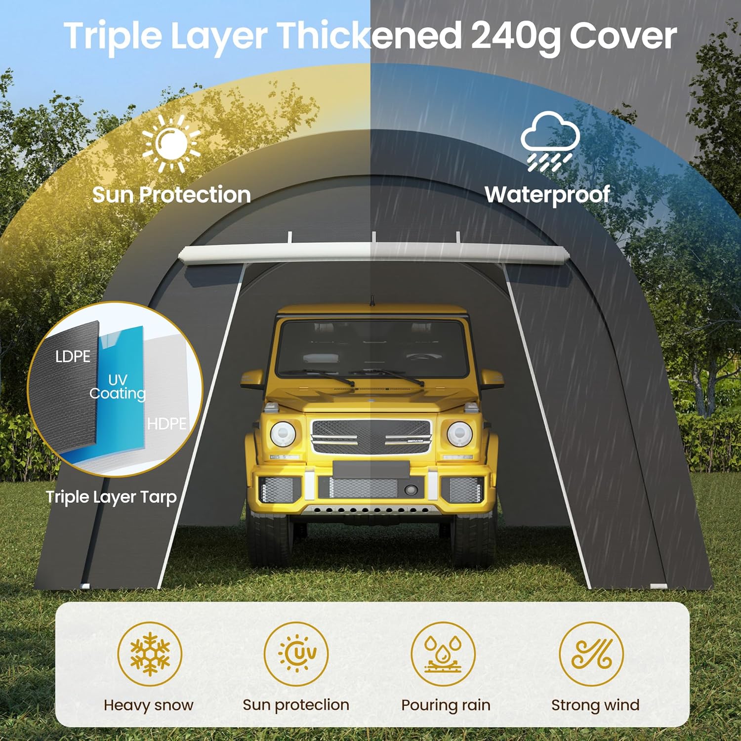 FansaFurn Heavy Duty Carport 13 X20FT, Portable Garage with 2 Roll Up Doors Vents and Metal Round Roof, Outdoor Storage shed Car Port Canopy Tent for Garden Tools, Vehicle Truck Boat, Party