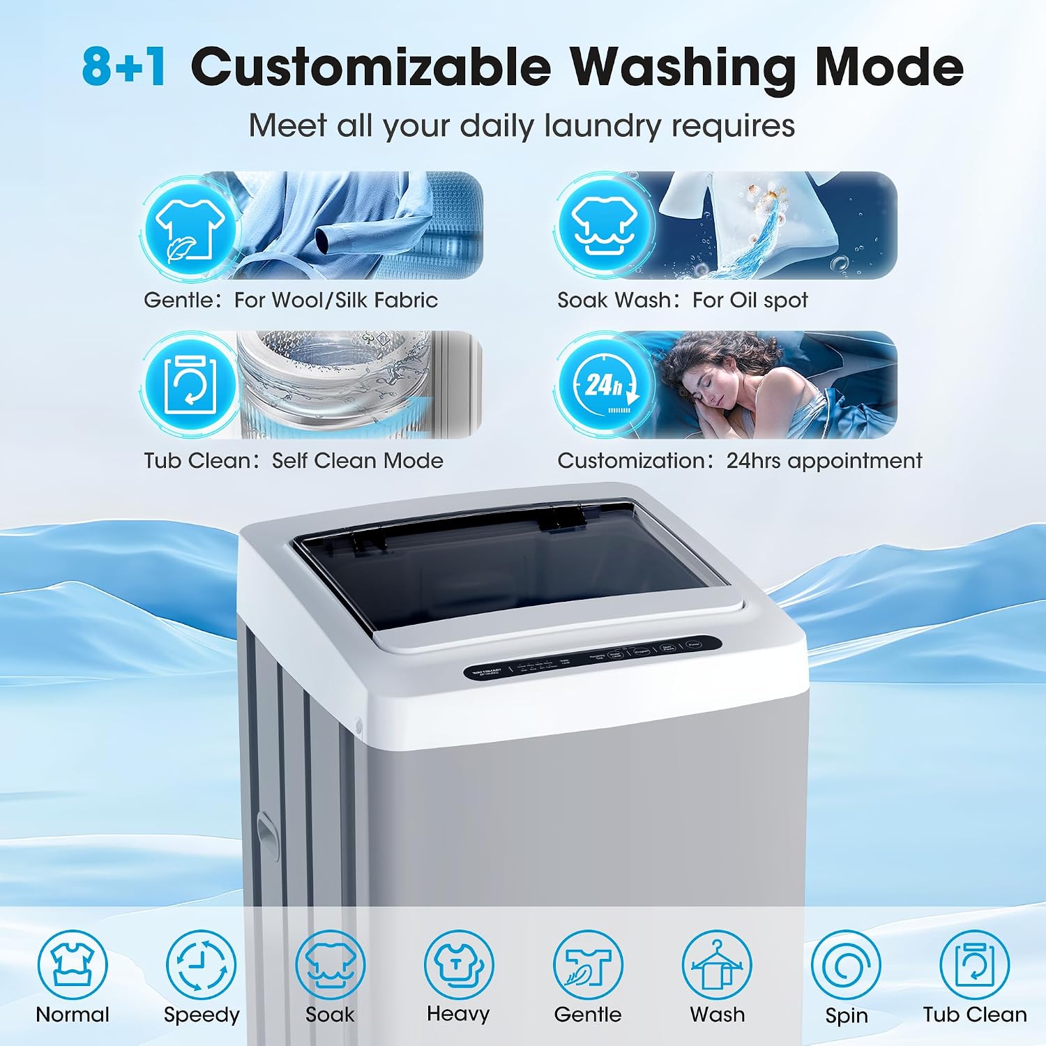 20lbs Portable Washing Machine, Full-Automatic Portable Washer with 10 Wash Cycles, Top Load Clothes Washer with Drain Pump for Apartment Bathroom, Dorms, RVs