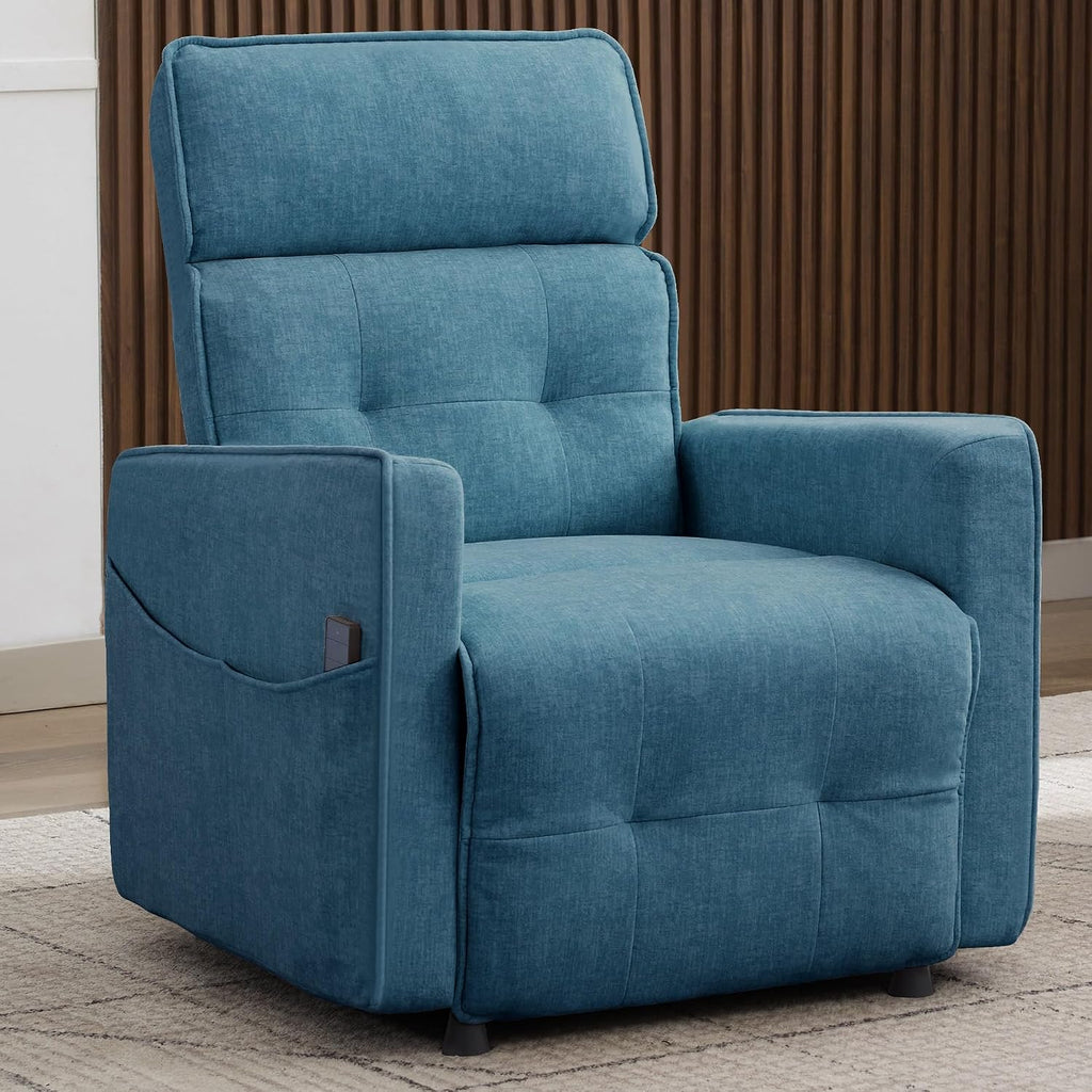 Korser Power Recliner Chair for Adults, Electric Recliner Chairs for Living Room, Comfy Recliners Cashmere Reclining Chair with One-Touch Adjustment & Side Pockets for Reading, Bedroom, Lounge, Blue