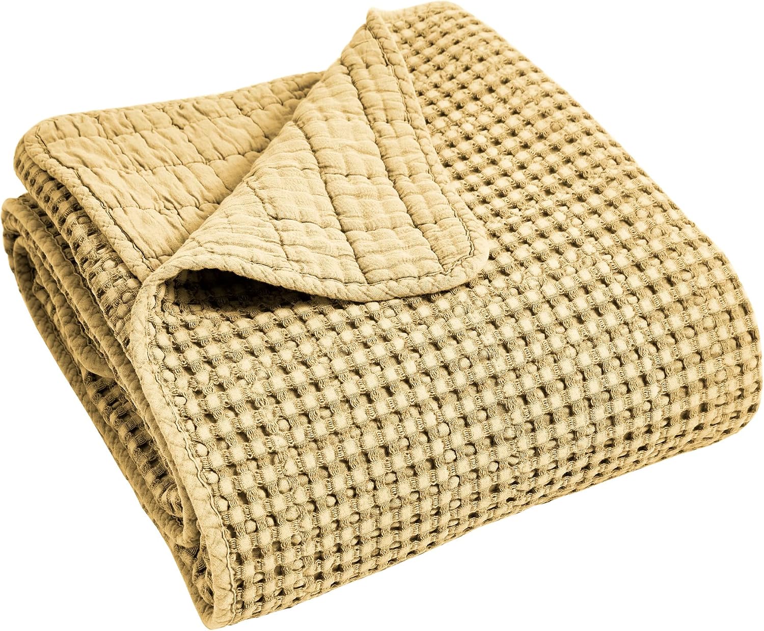 Levtex Home Mills Waffle Queen Bedspread Set (106x106in) with 2 Pillow Shams (26x20in) - Ochre - Cotton Waffle Queen Size Bedspread Set - Lightweight, Soft, Pre-Washed