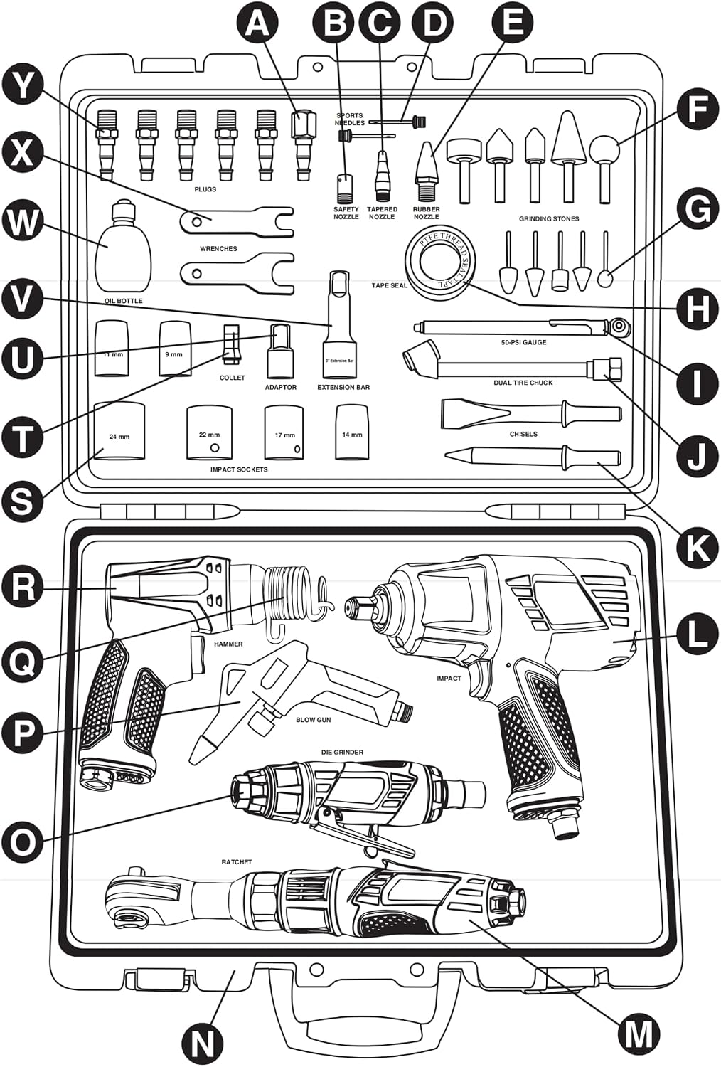 44-Piece Professional Air Tool Accessory Kit) - Craftsman Air Tools, Impact Wrench, Air Ratchet, Die Grinder, Blow Gun, Air Hammer, Dual Air Chuck, Tire Gauge, etc (Red)