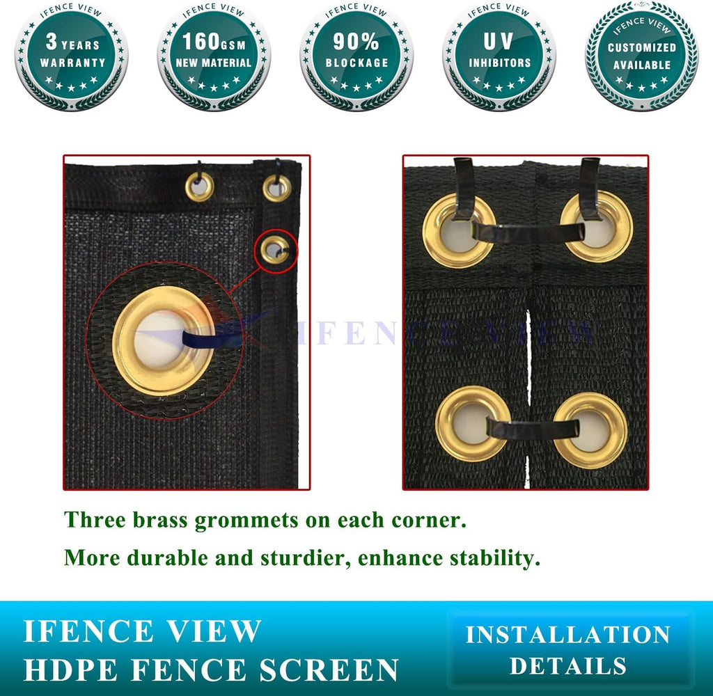 Ifenceview 20' x 12' Black Fence Privacy Screen Fence Cover Panels Mesh Net for Construction Site Yard Driveway Garden Pergolas Gazebos Railing Canopy Awning 165 GSM