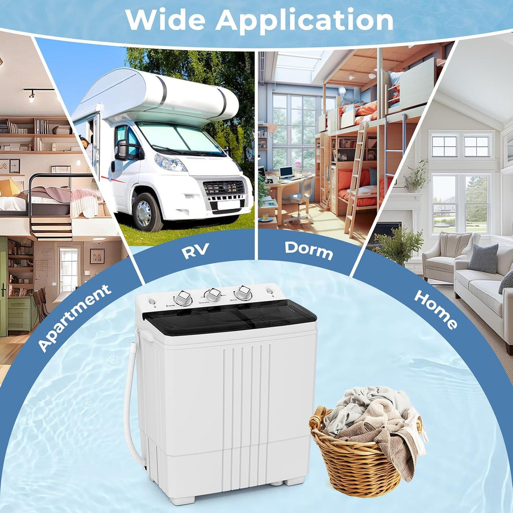 Giantex Washing Machine, 20Lbs Capacity, Washer and Spinner Combo, Portable Compact Twin Tub 12Lbs Washing and 8Lbs Spinning, Inlet and Drain Hose, Laundry Washer for Apartment RV Dorm