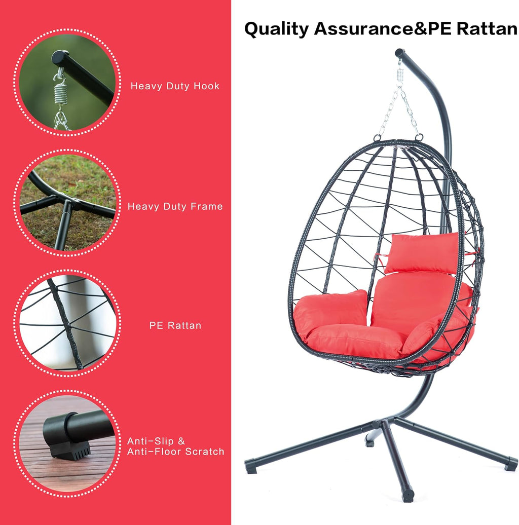 Egg Chair with Stand Indoor Outdoor Swing Chair Patio Wicker Hanging Egg Chair Hanging Basket Chair Hammock Chair with Stand for Bedroom Living Room Balcony