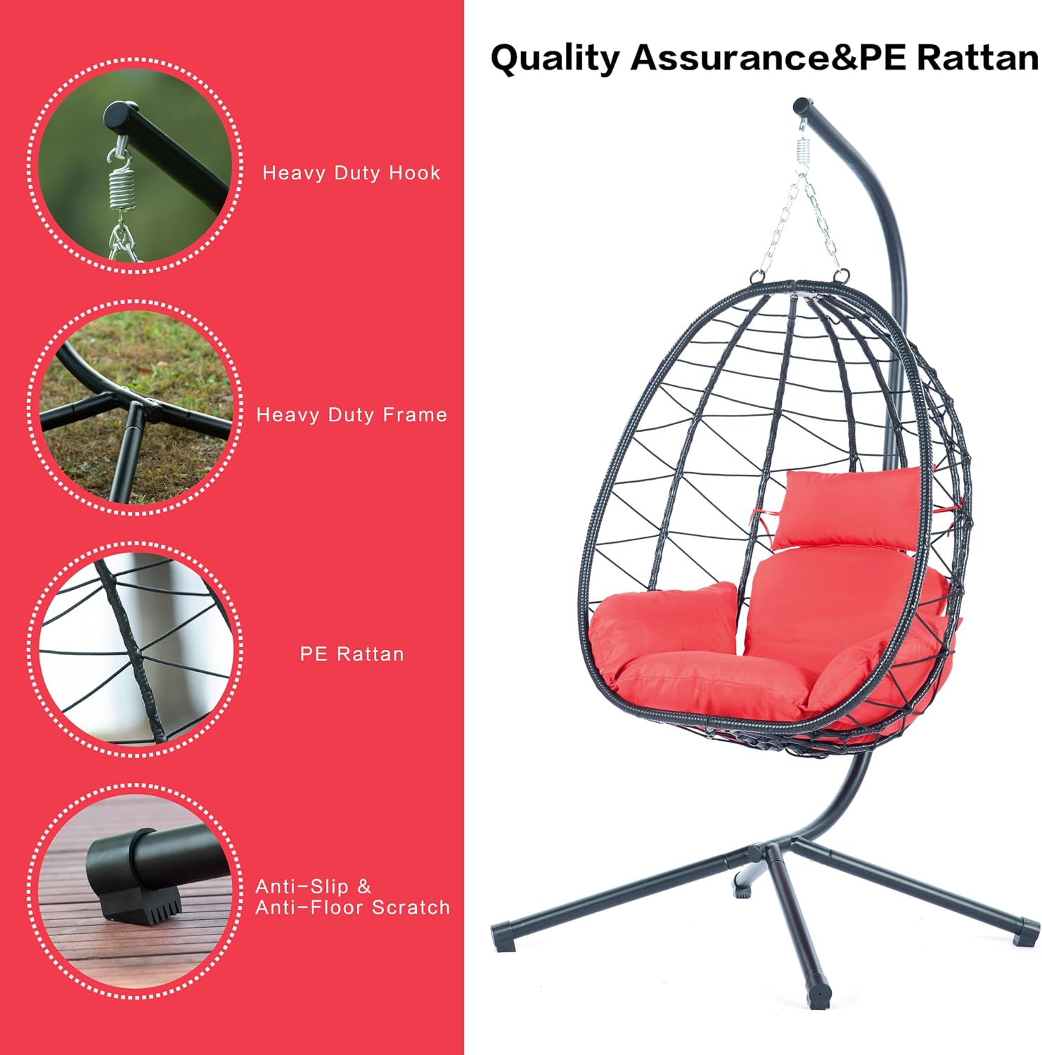 Egg Chair with Stand Indoor Outdoor Swing Chair Patio Wicker Hanging Egg Chair Hanging Basket Chair Hammock Chair with Stand for Bedroom Living Room Balcony
