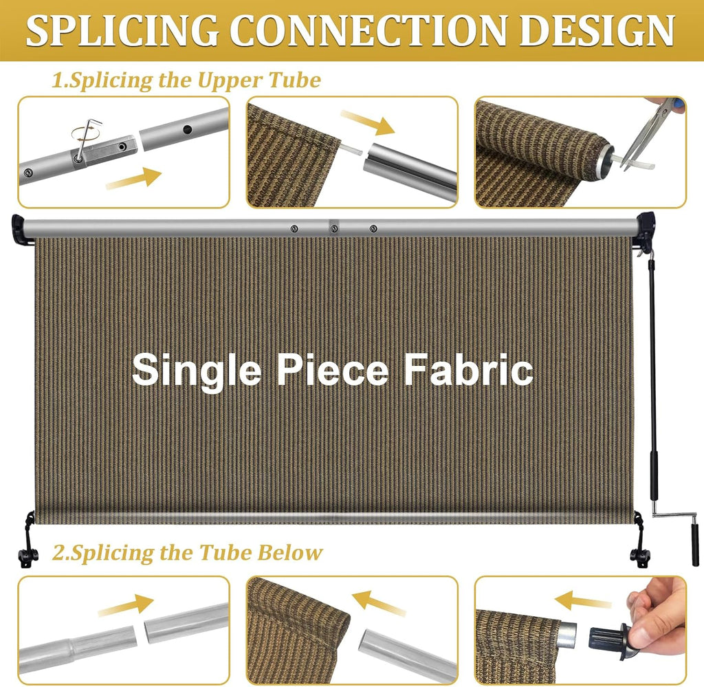 Shade&Beyond Patio Shades Roll Up Outdoor 9' W x 8' H, Cordless Roller Shade Blinds with 90% UV Protection, Exterior Sunshade Cloth Roll for Pergola Porch Gazebo Balcony, Coffee Brown