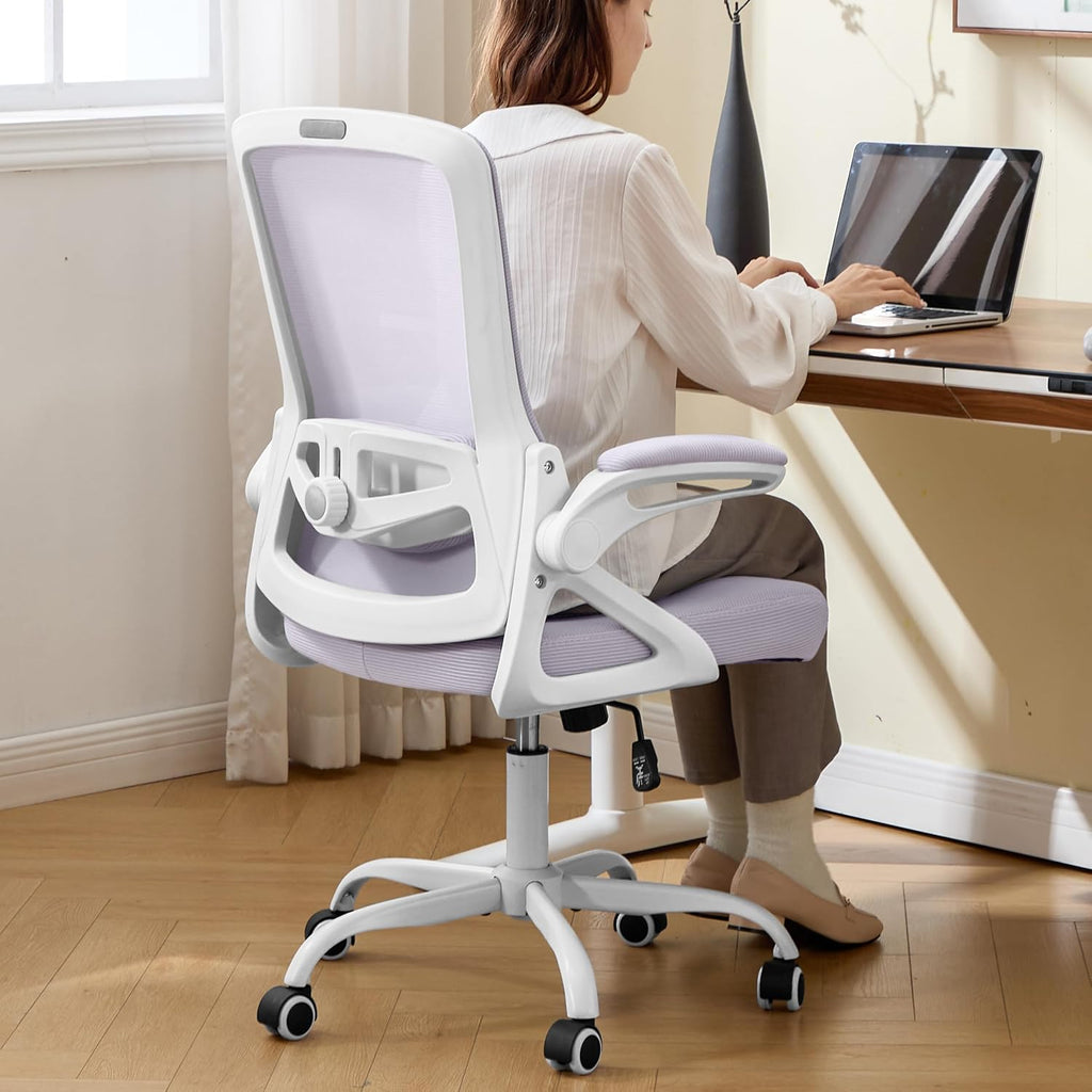Ergonomic Office Chair, Desk Chair with Adjustable Lumbar Support, Breathable Mesh Comfy Computer Chairs with Flip-up Armrests Executive Task Chair for Adults Home Office(Lavender)