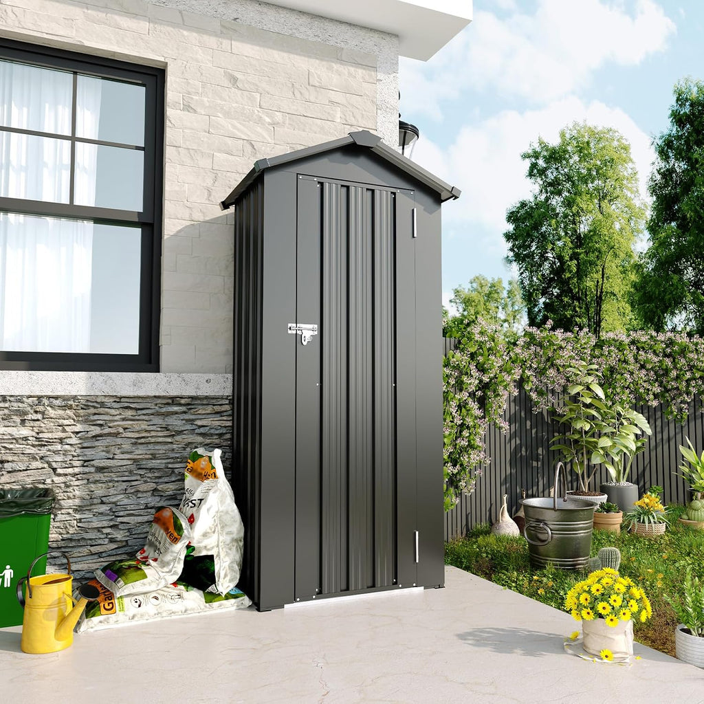 Outdoor Storage Shed, Metal Garden Tool Shed with a Solid Lock System, Outdoor Door Storage Cabinet for Patio, Garage, Poolside, Bikes, and Garden