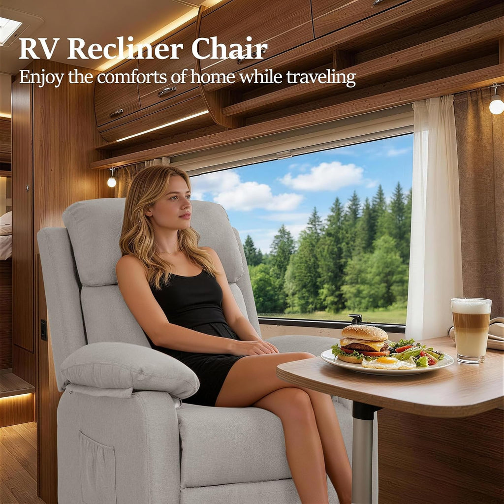 Korser Recliner Chair, Living Room Chairs for Adults, Padded Deep Seat Reading Chair with Side Pockets, Small Recliners for Small Spaces, Lounge Chair for Living Room, Bedroom, and RV (Linen)