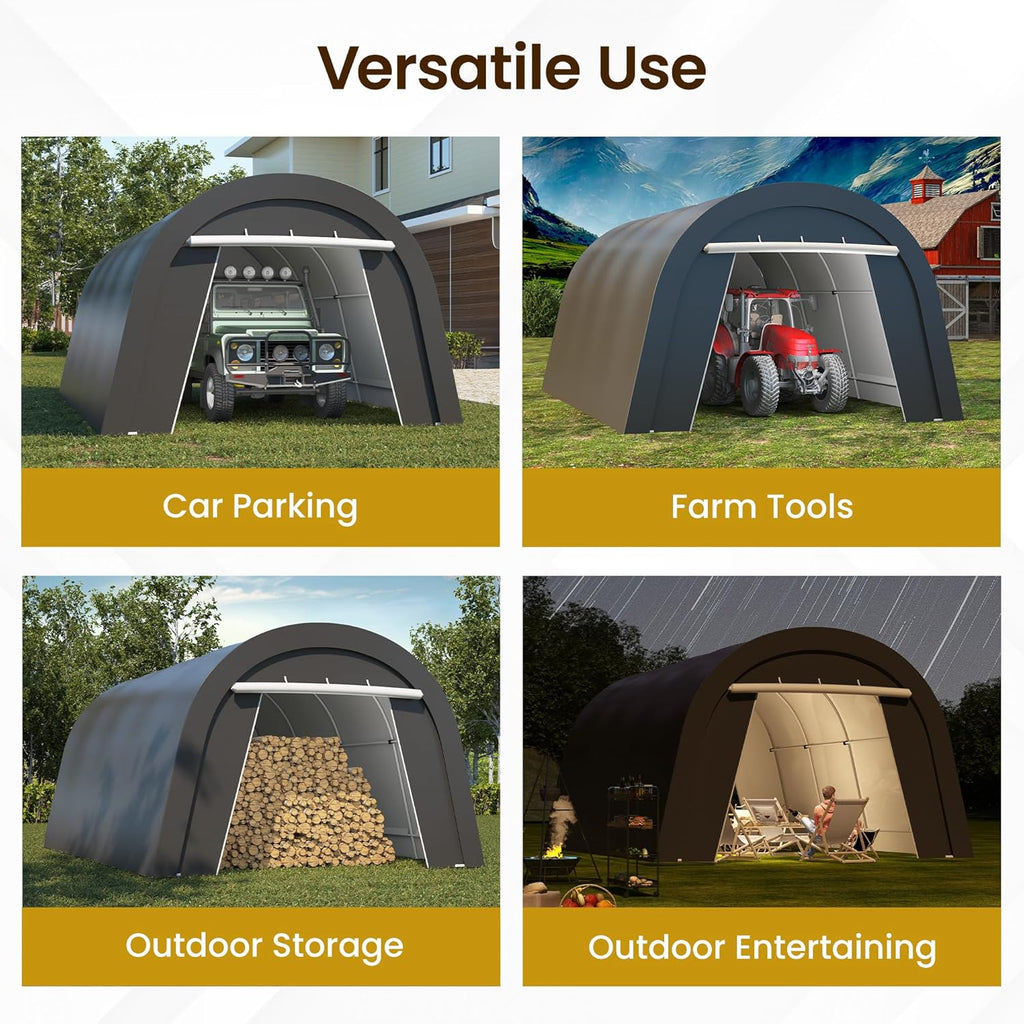 FansaFurn Heavy Duty Carport 13 X20FT, Portable Garage with 2 Roll Up Doors Vents and Metal Round Roof, Outdoor Storage shed Car Port Canopy Tent for Garden Tools, Vehicle Truck Boat, Party