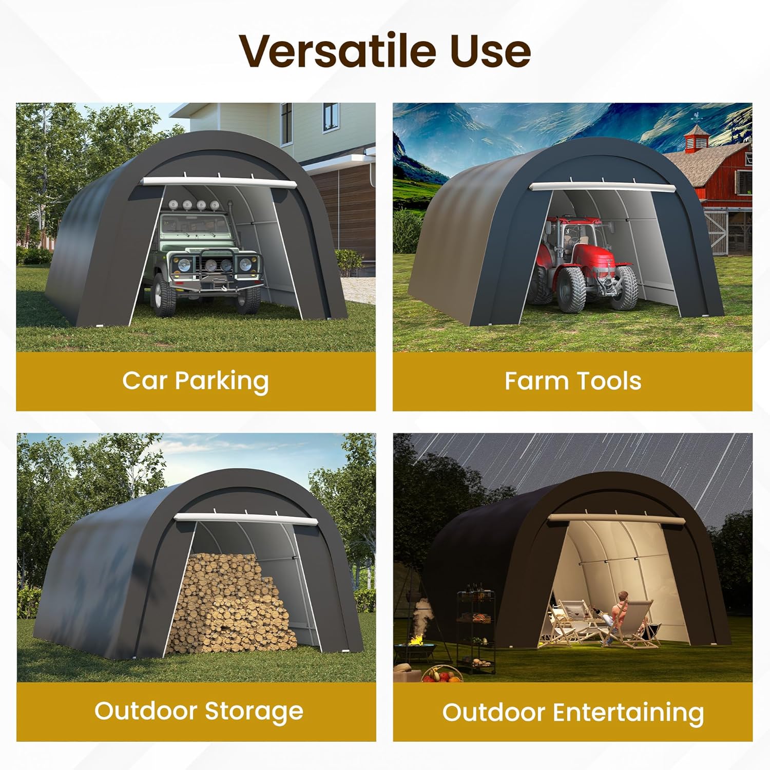 FansaFurn Heavy Duty Carport 13 X20FT, Portable Garage with 2 Roll Up Doors Vents and Metal Round Roof, Outdoor Storage shed Car Port Canopy Tent for Garden Tools, Vehicle Truck Boat, Party