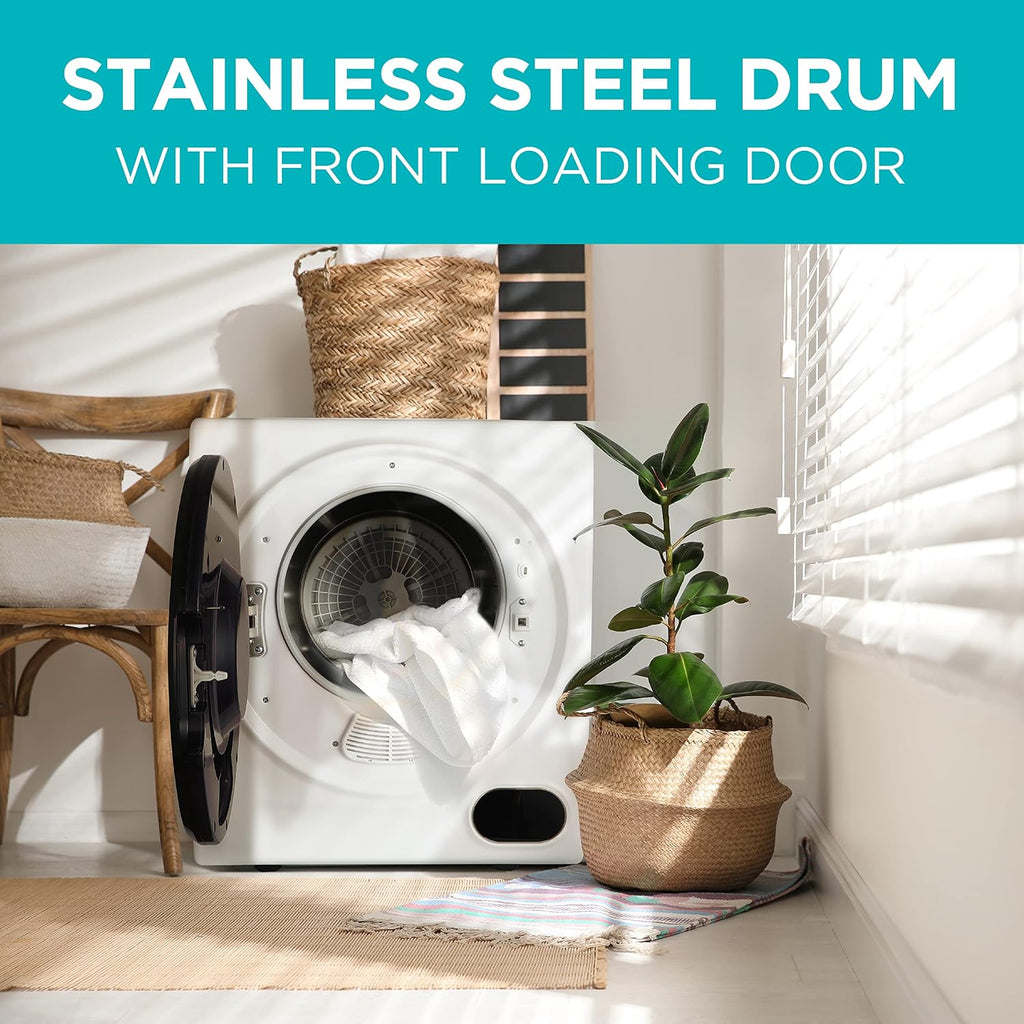 BLACK+DECKER 1.5 Cu. Ft. Compact Dryer, 5.5 lb. Capacity, 850W 120V Vented Electric Drying Machine with Stainless Steel Drum, Portable Dryer for Laundry for Standard Wall Outlet, BCED15, White