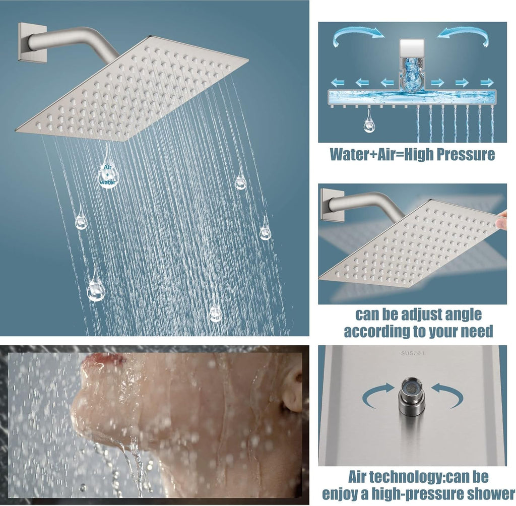 Aolemi Rainfall Shower System Shower Head Combo Set with Tub Filler Handheld Shower Luxury Rough-in Valve Included Wall Mount Bathroom Shower Mixer Faucet 8 Inch Shower Head Brushed Nickel