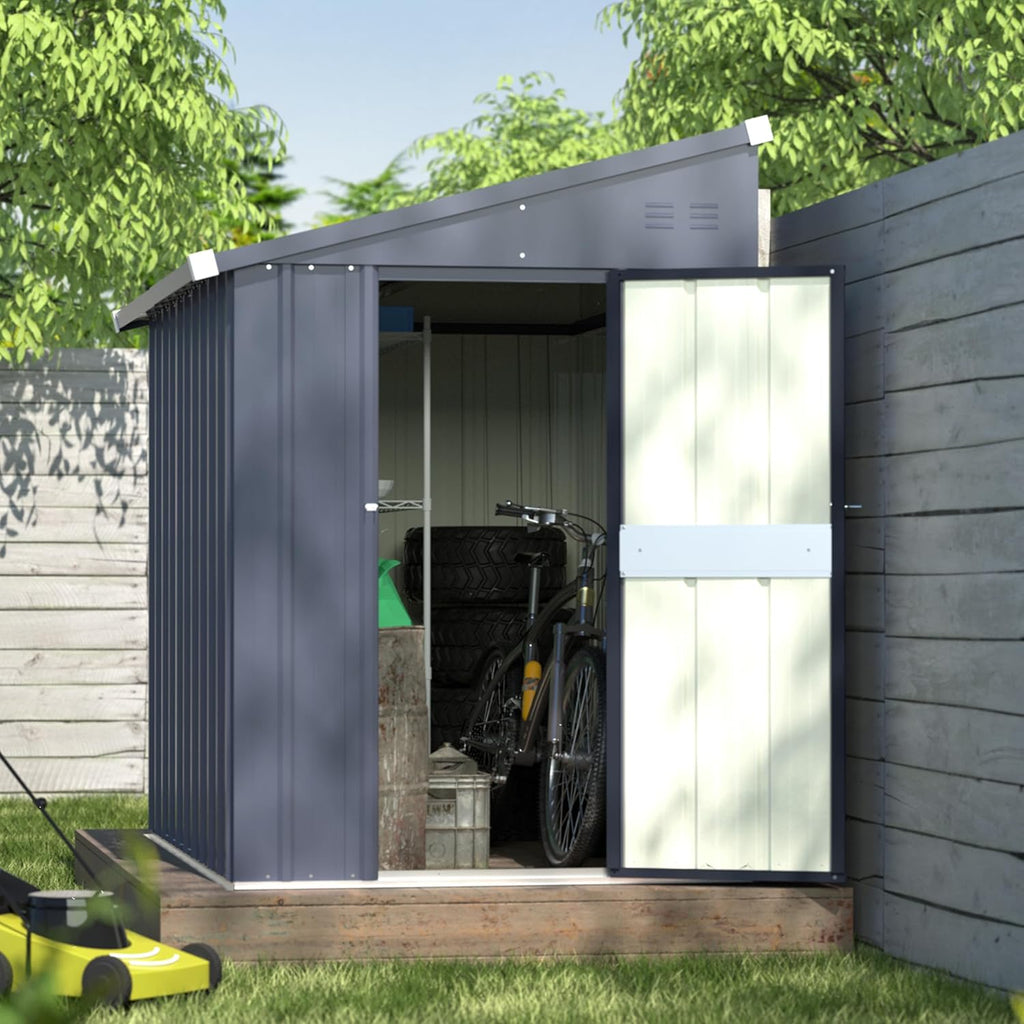 MUPATER 4x6 FT Outdoor Storage Shed with Lockable Door, Metal Lean to Shed Garden Tool Shed House, Storage Shed Kit for Patio, Backyard, Lawn, Grey