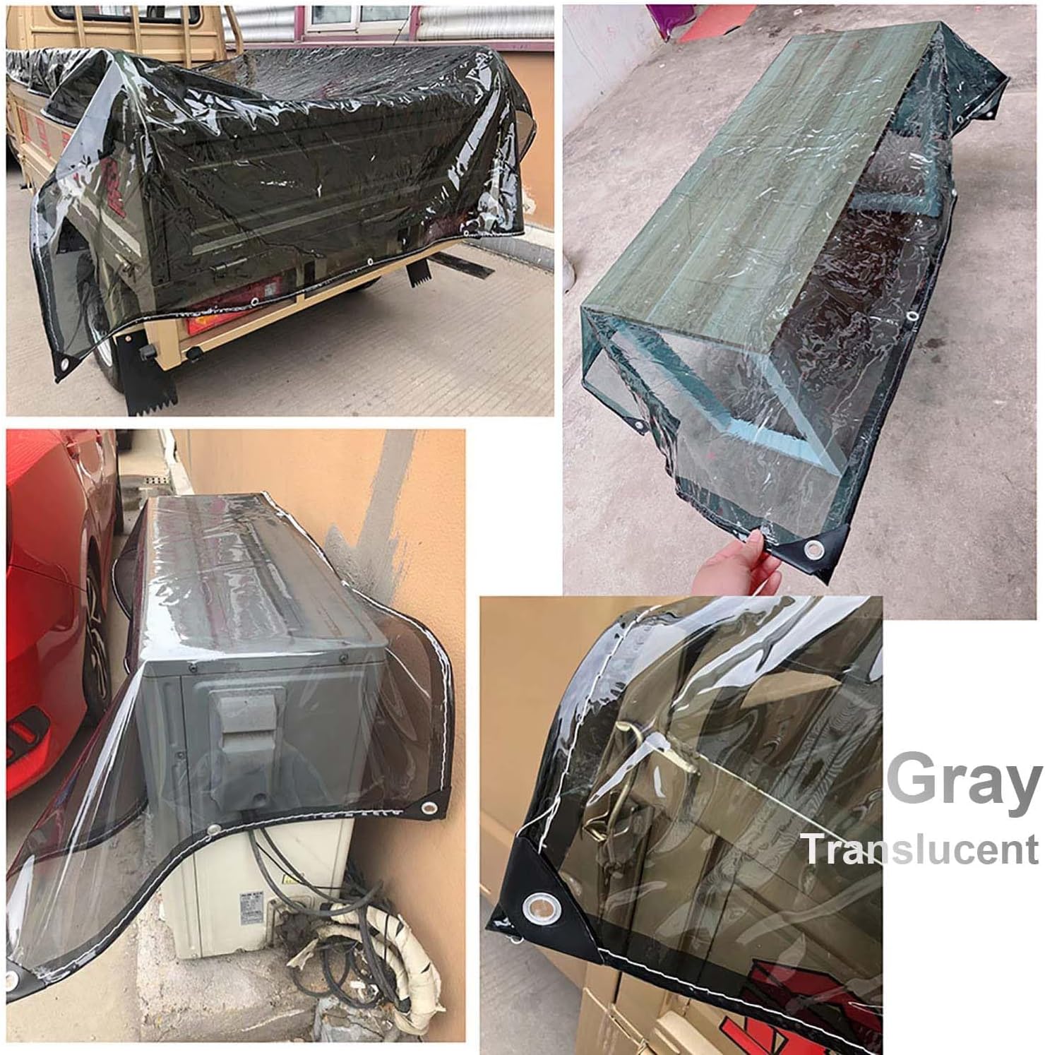 Transparent Tarpaulin 0.32mm, Clear Tarpaulin with Eyelets Waterproof Heavy Duty Reinforced Clear Plastic Tarp Sheet Pergola Covers, 450g/m² PVC Clear Tarps Windproof for Garden Gazebo(8.5x15ft)