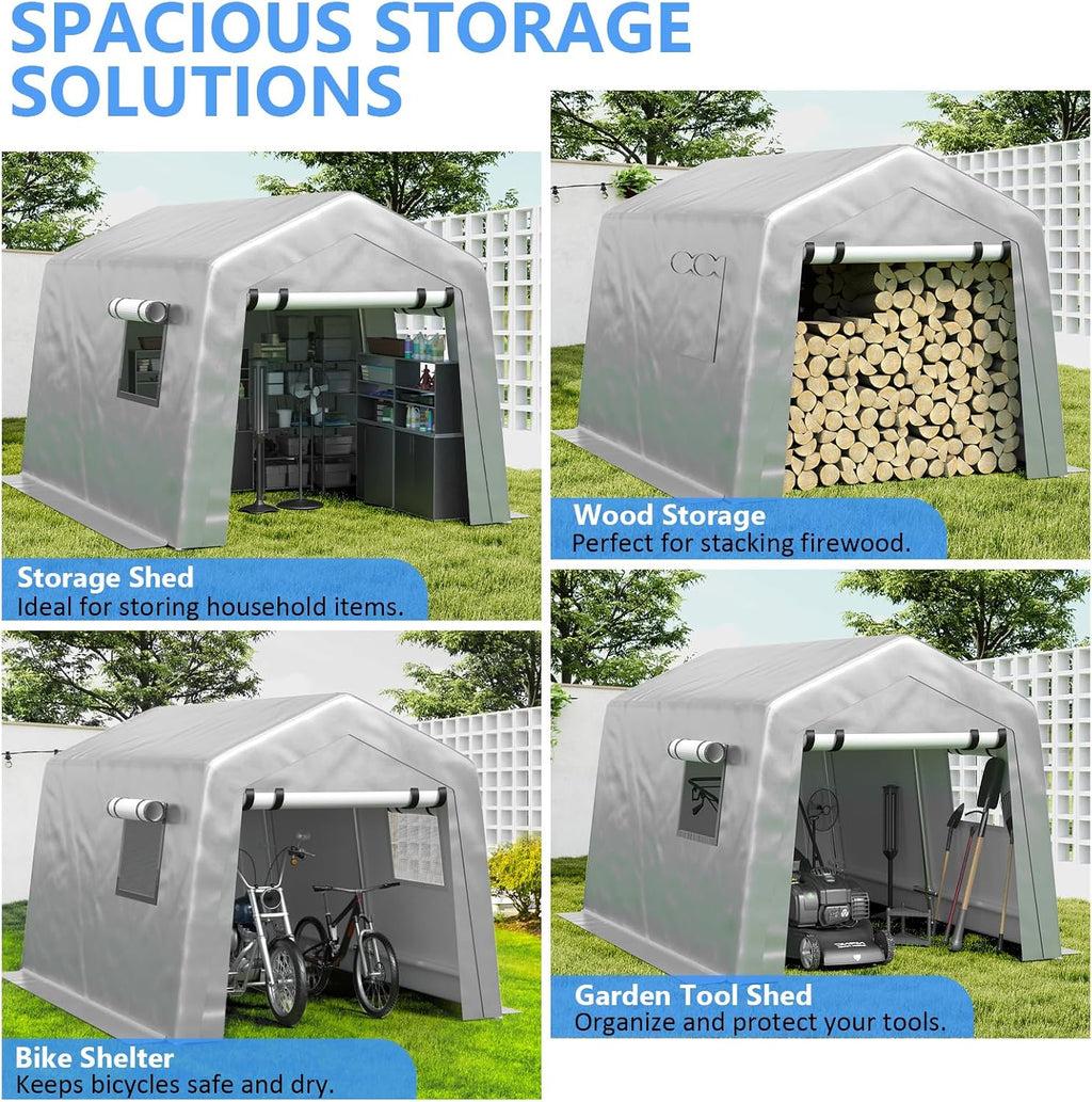 Jocoevol 8x10 ft Carport Heavy Duty Tent with Roll-up Windows, Portable Garage with Galvanized Steel Tubes, Car Canopy All-Season Tarp for Car Boat Truck Motorcycle