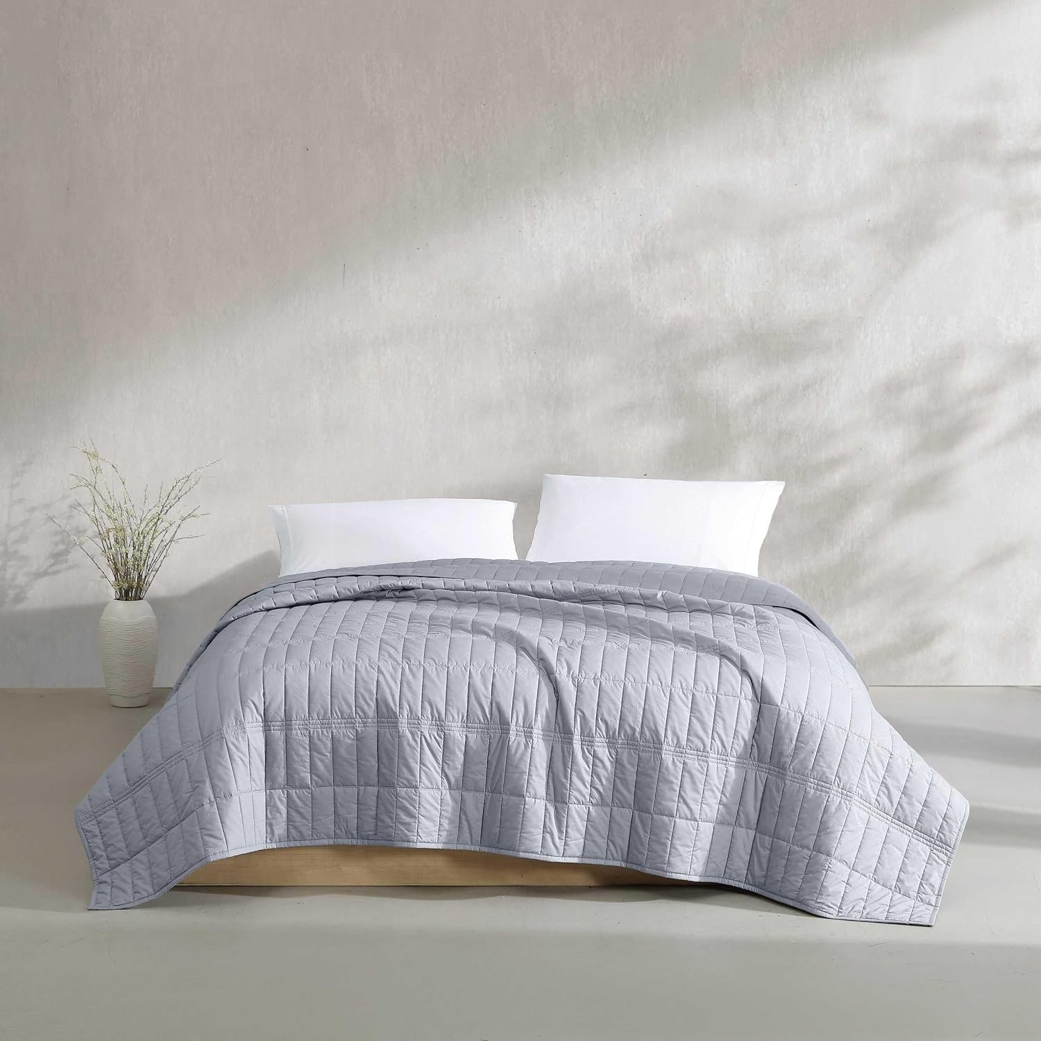 Calvin Klein - King Quilt Set, Cotton Percale Weave Bedding with Matching Shams, Crisp & Cool, Oeko-Tex Certified (Washed Percale Steel Blue)