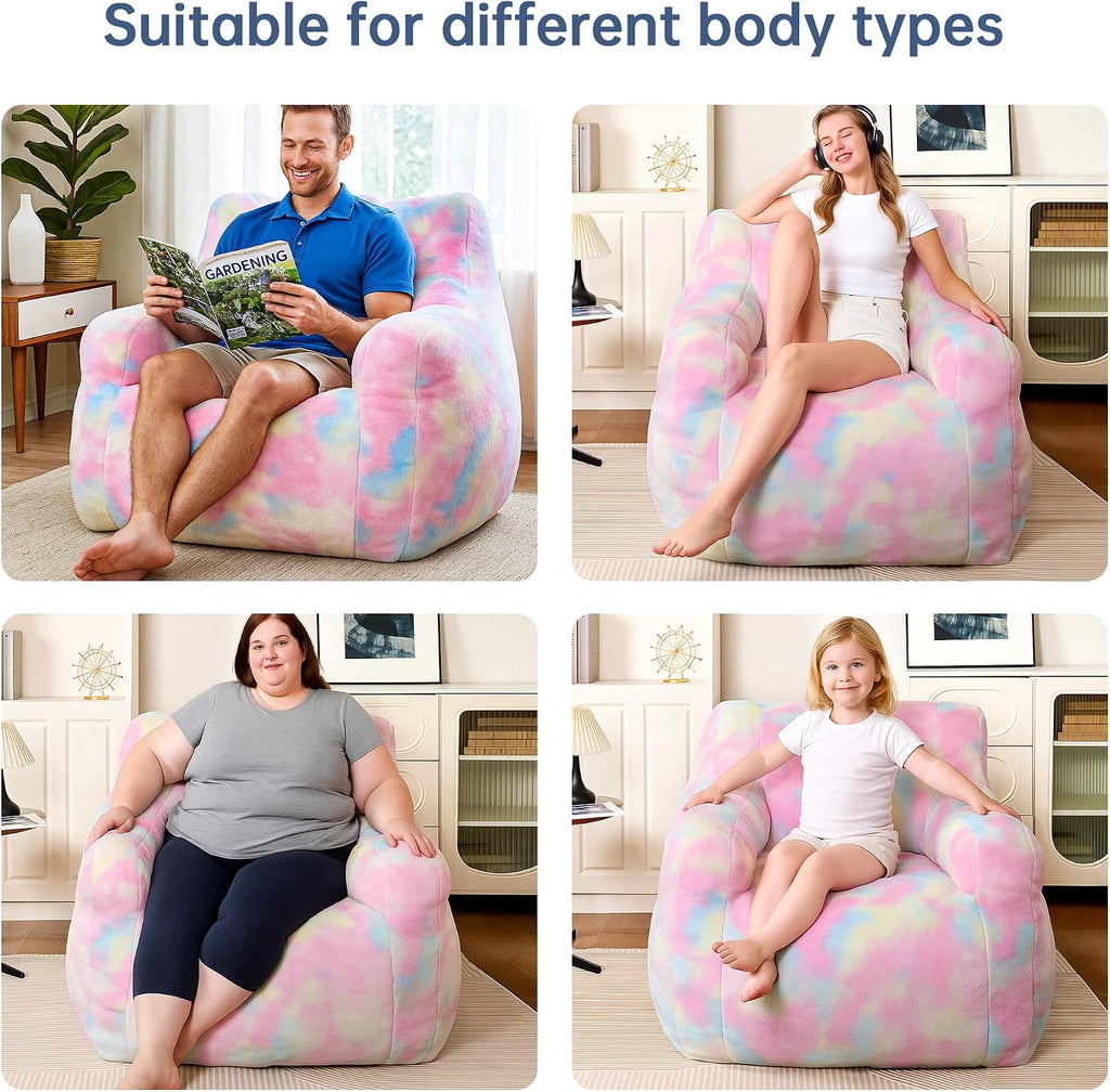 Cvortll Large Bean Bag Chairs for Adults & Teens & Kids, 3FT Memory Foam Bean Bags with Filler, Ultra Soft Faux Fur - Fluffy Bean Bag Chair for Living Room Bedroom College Dorm (Colorful Rainbow)