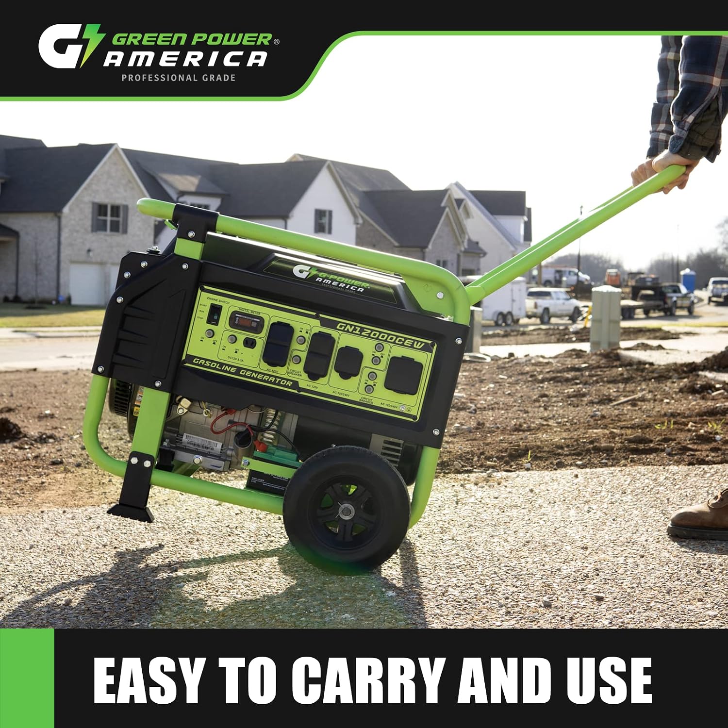 Green-Power America 12000 Watt Gasoline Powered Portable Generator, Recoil/Electric Start, 12V-8.3A Charging Outlets, Home Back Up & RV Ready, 49 State Approved