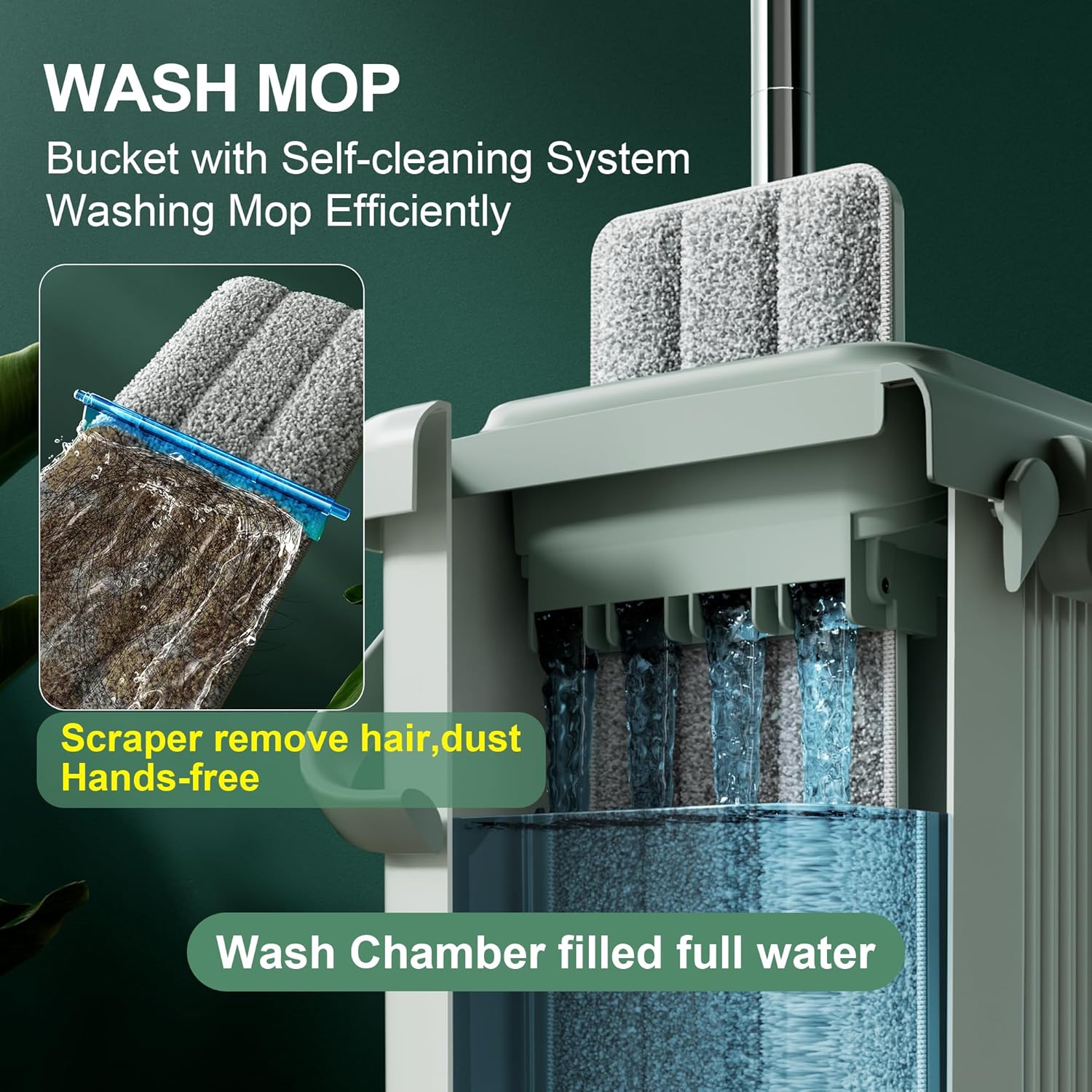 JOYMOOP Mop and Bucket Set for Household and Commercial Cleaning, Flat Mop System with 2 Mops and 8 Large Microfiber Pads for Floors and Walls